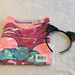 Dreamworks Trolls graphic pink short sleeved tee and glitter headband